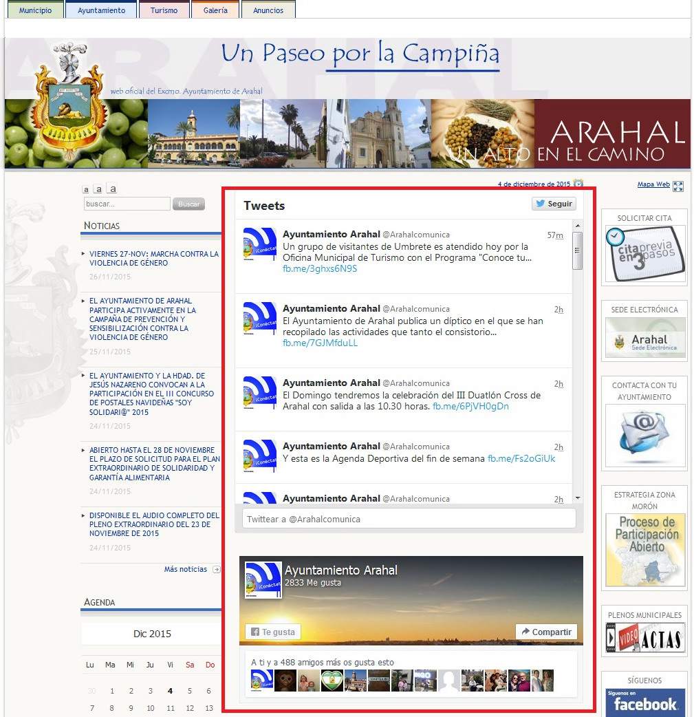 pantalla redes sociales web municipal